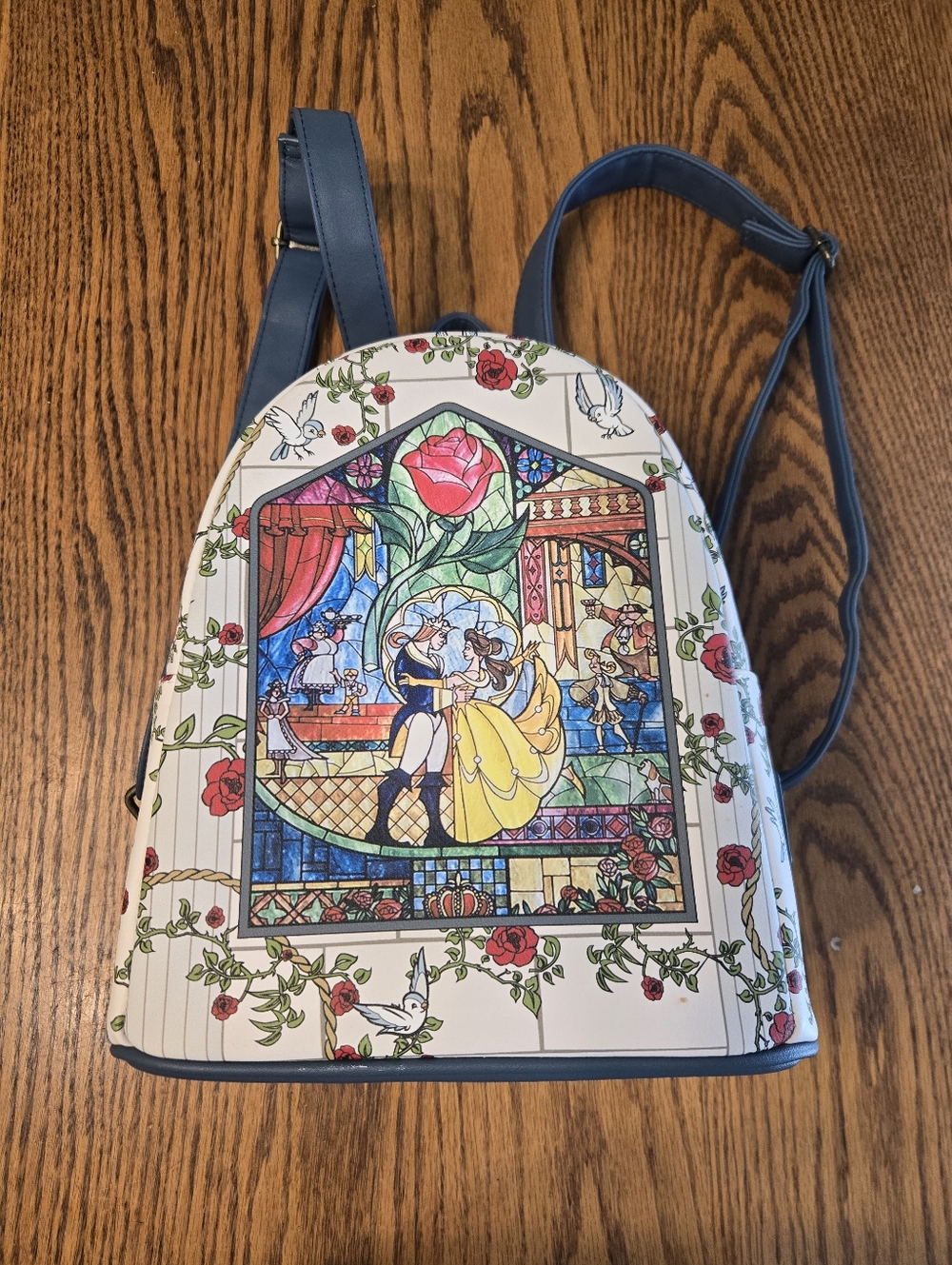 Beauty And The Beast Stained Glass Rose Print Loungefly Mini Backpack